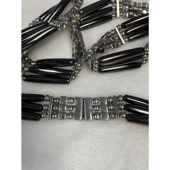 Black and silver stretch belt decorative beading women's length 36" - Picture 2 of 3